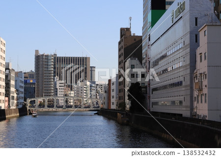 Nihonbashi River and Toyomi Bridge as seen from Minatobashi Bridge (Chuo Ward, Tokyo) 138532432