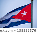 Cuba Flag Waving on flagpole, close up. 138532576