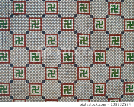 Swastika symbol in ancient mosaic decoration. Swastika symbol in ancient mosaic decoration. 138532584