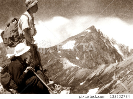 Old photo, 1953-1954, panorama of Mount Yari, Nagano Prefecture Old photo, 1953-1954, panorama of Mount Yari, Nagano Prefecture 138532784