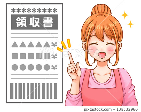Anime-style illustration material 2 of a housewife explaining a receipt. Anime-style illustration material 2 of a housewife explaining a receipt. 138532960