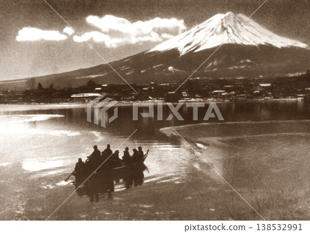 老照片，1953-1954年，山梨縣，富士山眺望河口湖 138532991