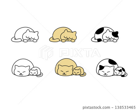 手繪的熟睡小貓插圖 138533465