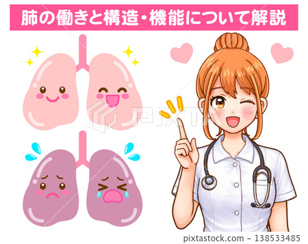 醫學插畫素材5:護理師講解肺部結構 醫學插畫素材5:護理師講解肺部結構 138533485