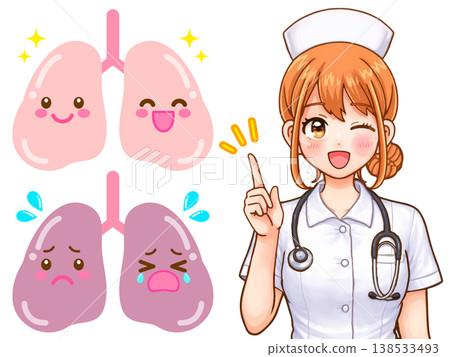 醫學插畫素材3:護理師講解肺部結構 醫學插畫素材3:護理師講解肺部結構 138533493