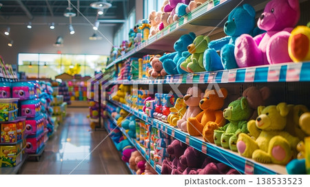 Toy Store Aisle Packed with Colorful Kids' Games and Educational Toys. Concept of Childhood Fun, Shopping Experience, showcase, and Creative Play for Children Toy Store Aisle Packed with Colorful Kids' Games and Educational Toys. Concept of Childhood Fun, Shopping Experience, showcase, and Creative Play for Children 138533523