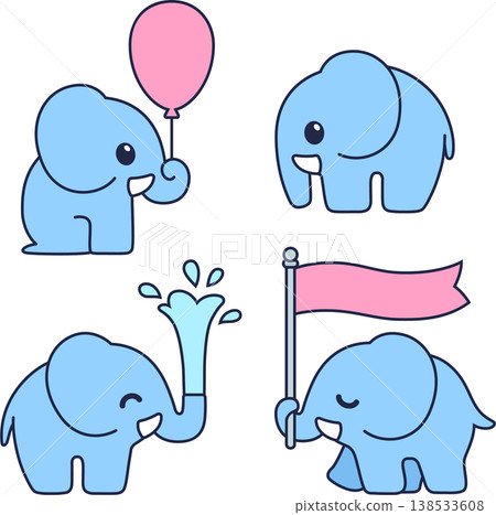 Cute cartoon baby elephant drawing set Cute cartoon baby elephant drawing set 138533608
