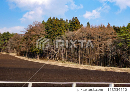岩手縣瀧澤市雫石町小岩井農場的耕地土壤，風依然寒冷，積雪即將融化。 138534550