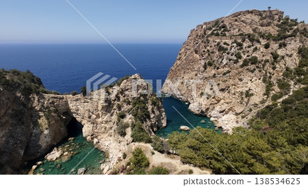 Rocky sea arch. A stunning view of the seashore. Rocky arch flowers. High quality 4k footage Rocky sea arch. A stunning view of the seashore. Rocky arch flowers. High quality 4k footage 138534625