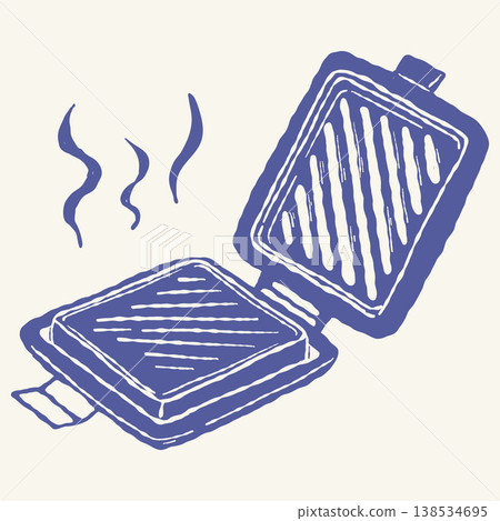 Electric sandwich grill with open plates and heat waves illustration Electric sandwich grill with open plates and heat waves illustration 138534695
