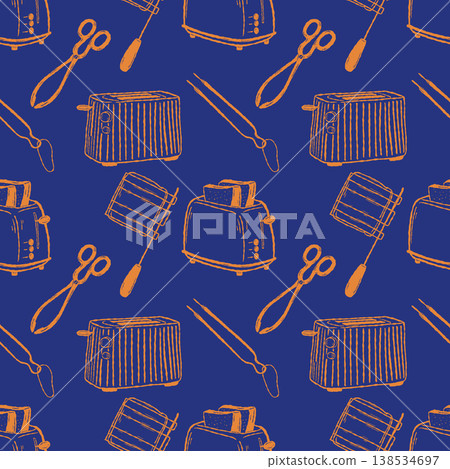 Kitchen appliances seamless background with toaster grill tools sketch Kitchen appliances seamless background with toaster grill tools sketch 138534697