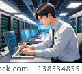 A programmer concentrating on programming at their desk. 138534855