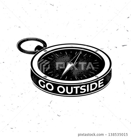 Go outside compass design, retro outdoor adventure typography with navigation symbol for t-shirt and print. Vector 138535015