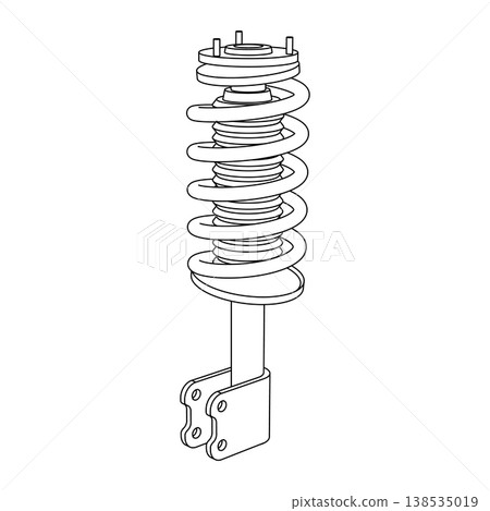 Car suspension strut outline vector illustration shock absorber automotive part line icon for repair service and maintenance isolated on white background Car suspension strut outline vector illustration shock absorber automotive part line icon for repair service and maintenance isolated on white background 138535019