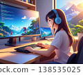 A game creator concentrating on game development at their desk. 138535025