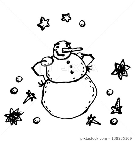 A contented black and white vector cartoon snowman A contented black and white vector cartoon snowman 138535109