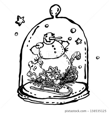 Snowman with gingerbread man and snowflake Snowman with gingerbread man and snowflake 138535125