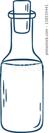 Mediterranean blue line doodle of a classic olive oil bottle. Minimalist kitchen icon for Italian restaurant branding or grocery packaging Mediterranean blue line doodle of a classic olive oil bottle. Minimalist kitchen icon for Italian restaurant branding or grocery packaging 138535441