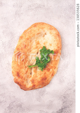 Georgian lavash bread, freshly baked, top view, on the table, no people, Georgian lavash bread, freshly baked, top view, on the table, no people, 138535628
