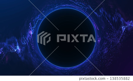 Sci fi energy ring with luminous blue light waves on dark background. Futuristic technology scene with clean circular focus and atmospheric digital depth. Sci fi energy ring with luminous blue light waves on dark background. Futuristic technology scene with clean circular focus and atmospheric digital depth. 138535882