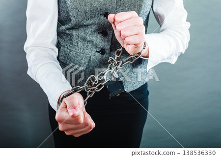 Business woman with chained hands Business woman with chained hands 138536330