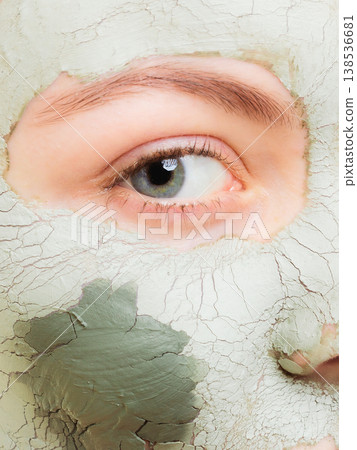 Skin care. Woman in clay mud mask on face. Beauty. Skin care. Woman in clay mud mask on face. Beauty. 138536681