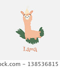 Cute cartoon lama in hat vector illustration. 138536815