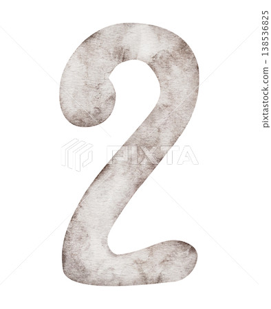 Watercolor beige number two. Hand painted illustration isolated on background. Elements for creative children design, sticker, invitation, save the date card. 138536825