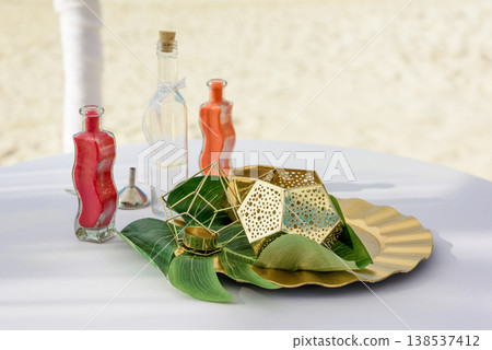 Decorative sand ceremony bottles with gold accents Decorative sand ceremony bottles with gold accents 138537412
