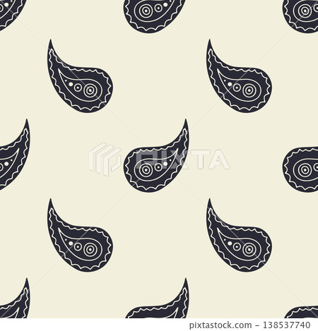 Hand drawn black and cream intricate Paisley silhouette seamless pattern on bright background Hand drawn black and cream intricate Paisley silhouette seamless pattern on bright background 138537740