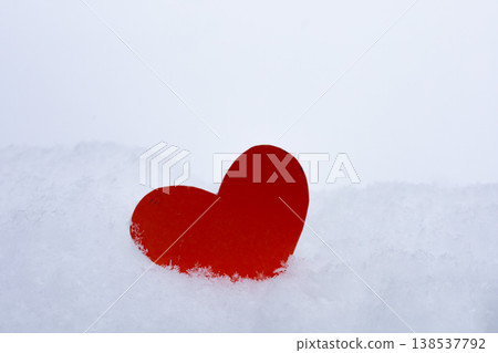Valentine's day greeting card, heart in white snow. Valentine's day greeting card, heart in white snow. 138537792