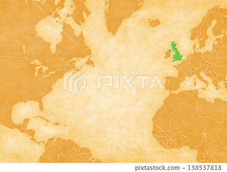 Ocher map of North Atlantic Ocean - United Kingdom 138537818