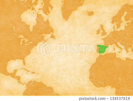 Ocher map of North Atlantic Ocean - Spain 138537819