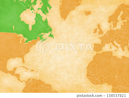 Ocher map of North Atlantic Ocean - Canada 138537821