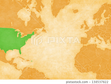 Ocher map of North Atlantic Ocean - USA 138537822