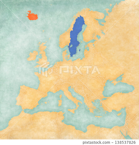 Map of Europe - Sweden and Iceland 138537826