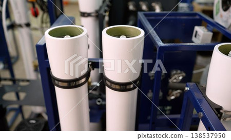 Industrial water filter system undergoing testing in factory 138537950