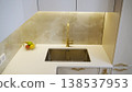 Modern Kitchen with Gold Faucet Detail 138537953