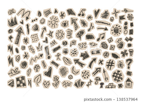 Collection scrapbook elements doodles torn paper 138537964