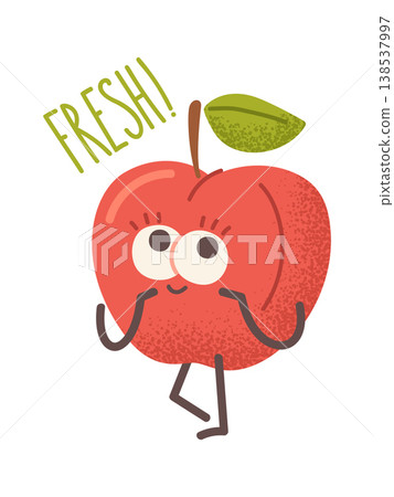 Apple Character Dancing With Fresh Slogan Cartoon 138537997