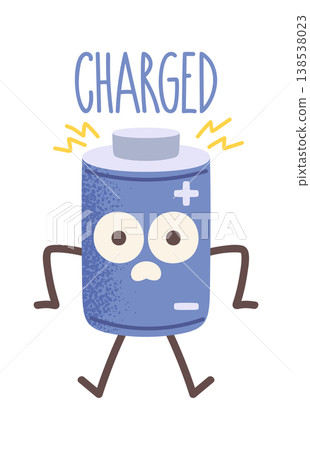 Battery Mascot Charged With Energy Cartoon 138538023