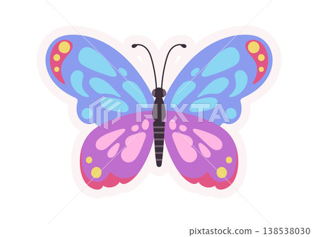 Butterfly Spread Wings Symmetrical Cartoon Style Butterfly Spread Wings Symmetrical Cartoon Style 138538030