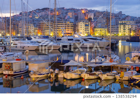 Marina Zeas at blue hour in Piraeus, Greece with yachts Marina Zeas at blue hour in Piraeus, Greece with yachts 138538294