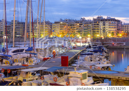 Marina Zeas at blue hour in Piraeus, Greece with yachts Marina Zeas at blue hour in Piraeus, Greece with yachts 138538295