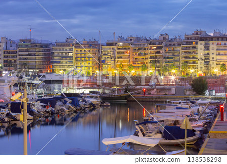 Marina Zeas at blue hour in Piraeus, Greece with yachts Marina Zeas at blue hour in Piraeus, Greece with yachts 138538298