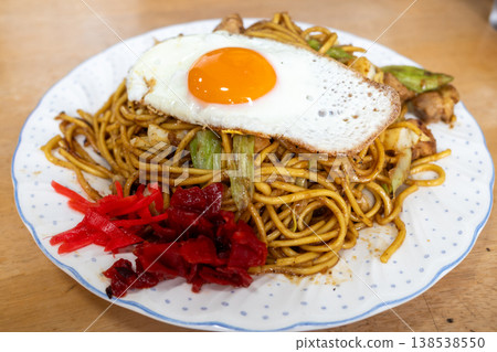 Very delicious Hiruzen Yakisoba from Maniwa City, Okayama Prefecture, Japan Very delicious Hiruzen Yakisoba from Maniwa City, Okayama Prefecture, Japan 138538550