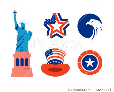 Set of American symbols. United States of America 250th anniversary celebration badges. Happy 4th of 138538751