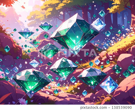 A fantastical background of deep green emerald jewels and gold particles - gorgeous fantasy material. 138539090