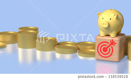 Golden Piggy Bank on Growth Coins Financial Investment Concept 3d render. 138539528