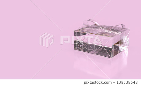 Transparent Gift Box With Ribbon On Pink Background 3d render. Transparent Gift Box With Ribbon On Pink Background 3d render. 138539548